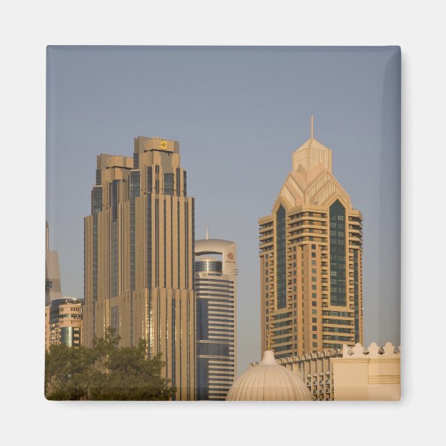 UAE, Dubai. Minaret of mosque in Al Wasl, with Magnet (Front)