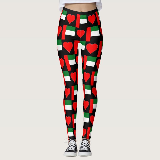 UAE Heart United Arab Emirates Flag Patriotic Leggings (Front)