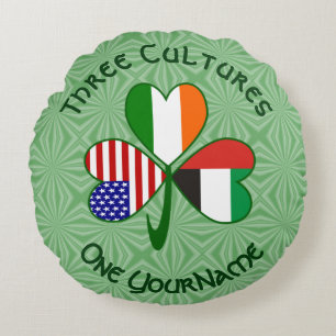 UAE Ireland USA Shamrock Flag Personalised Round Cushion