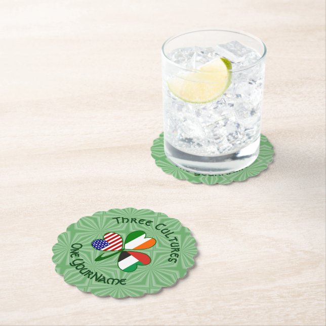 UAE Irish USA Flags Shamrock Personalised  Paper Coaster (Insitu)