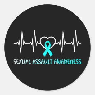 Ual Ault Awareness Heartbeat Support Teal Ribbon Classic Round Sticker