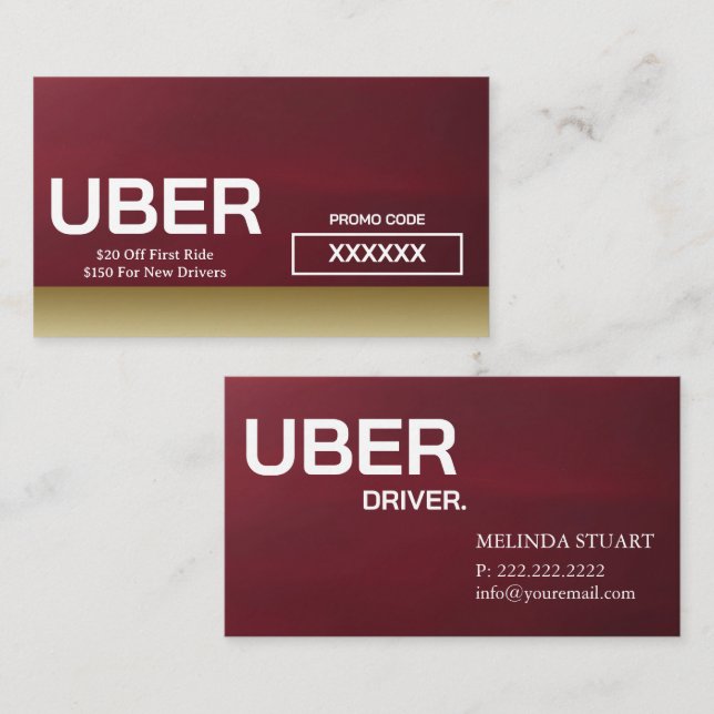 Uber Driver Modern Gold Border Referral Business Card (Front/Back)