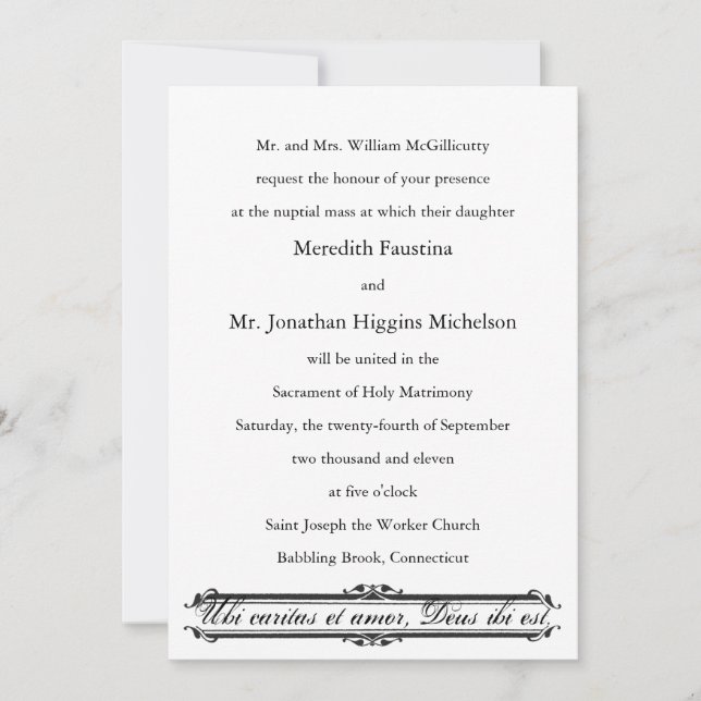 Ubi Caritas et Amor Catholic Wedding Invitation (Front)