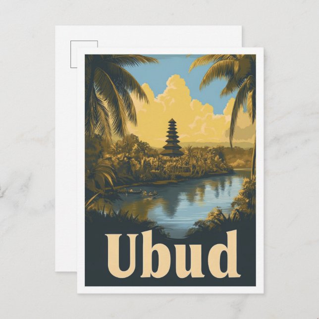Ubud Bali Indonesia Vintage Travel Illustration Postcard (Front/Back)