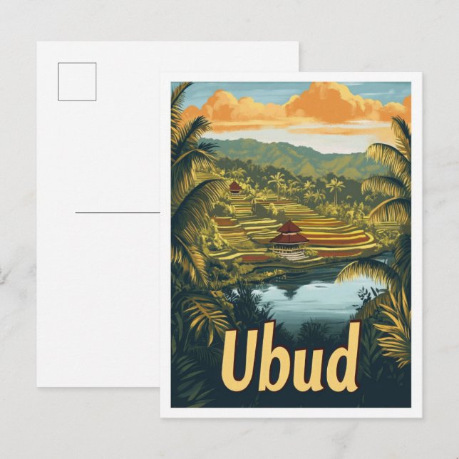 Ubud Bali Indonesia Vintage Travel Illustration Postcard (Front/Back)