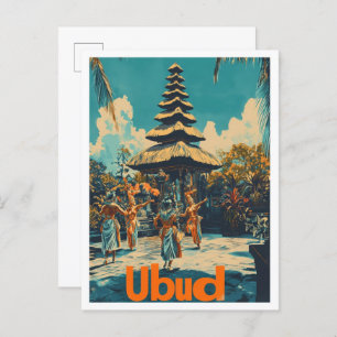 Ubud Bali Indonesia Vintage Travel Illustration Postcard