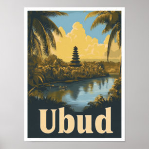 Ubud Bali Indonesia Vintage Travel Illustration Poster