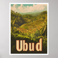 Ubud Bali Indonesia Vintage Travel Illustration