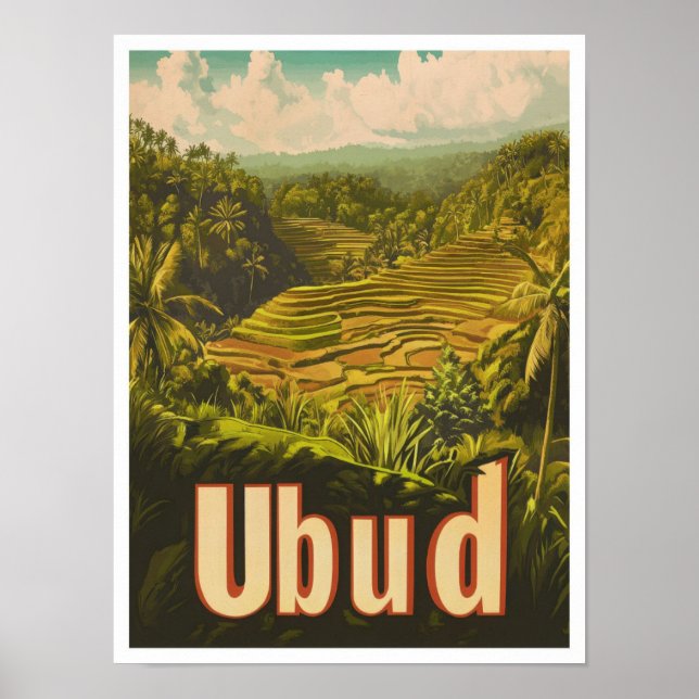 Ubud Bali Indonesia Vintage Travel Illustration Poster (Front)