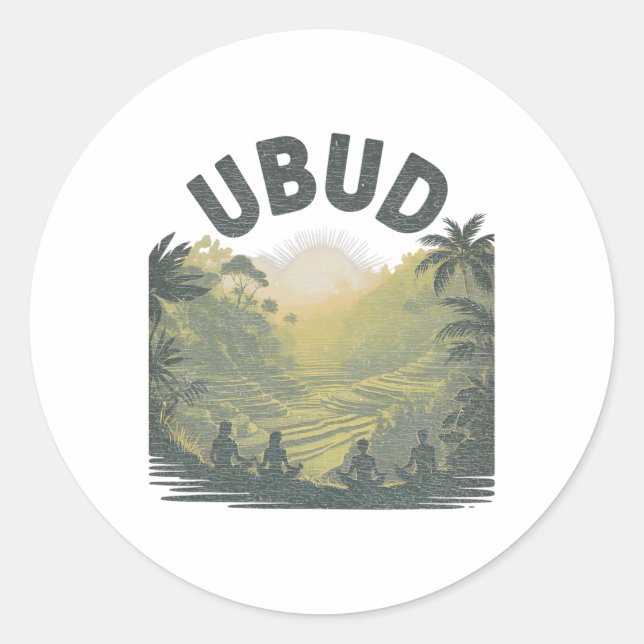 Ubud Li Rice Fields Jungle Meditation Yoga  Classic Round Sticker (Front)