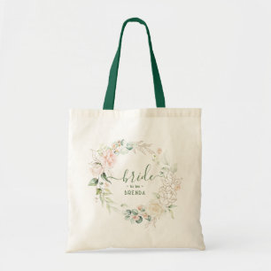 Ucoliptice leaves and pink roses wreath  tote bag