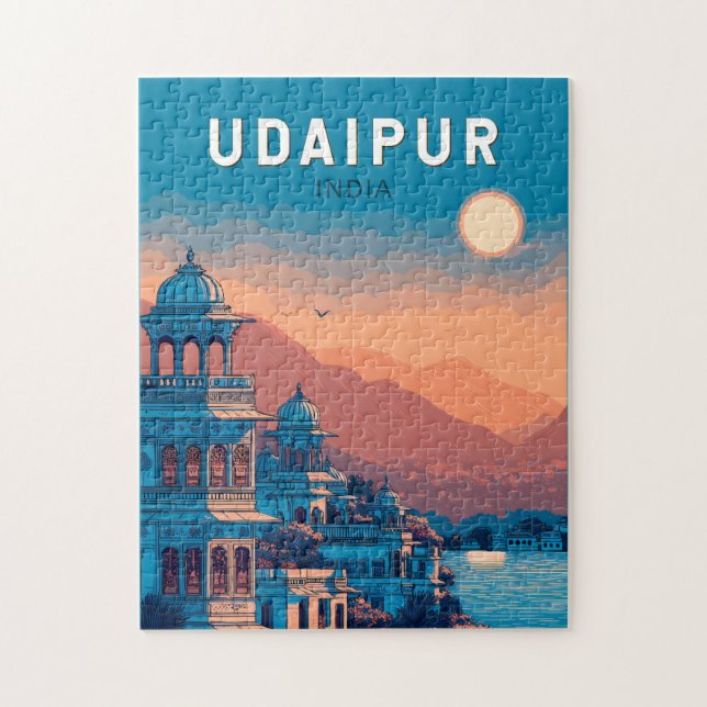 Udaipur India Illustration Travel Art Vintage Jigsaw Puzzle (Vertical)