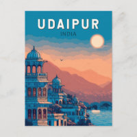 Udaipur India Illustration Travel Art Vintage