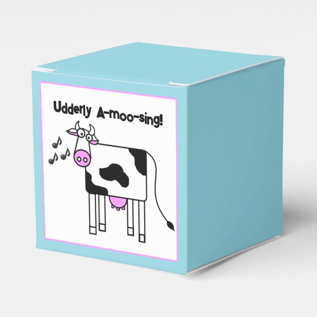 Udderly A-moo-sing Singing Cow Pun Cartoon Design Favour Box (Front Side)