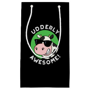 Udderly Awesome Funny Cow Pun Dark BG Small Gift Bag