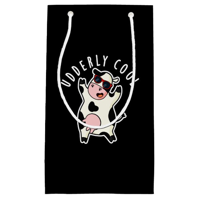 Udderly Cool Funny Cow Pun Dark BG Small Gift Bag (Front)
