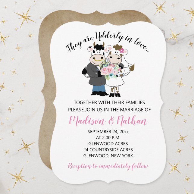 Udderly in Love Cow Couple Bride and Groom Wedding Invitation (Udderly In Love Cow Bull Cute Couples Wedding Invitation)