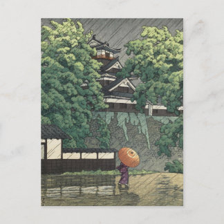 Udo Tower, Kumamoto Castle in Rain - Kawase Hasui Postcard