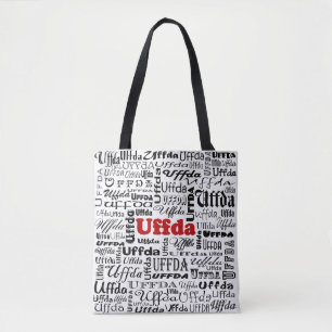 Uffda Funny Norwegian Expression Red & Black Text Tote Bag