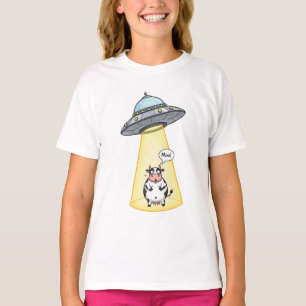 UFO Abducting Cow Cartoon Kids T-Shirt