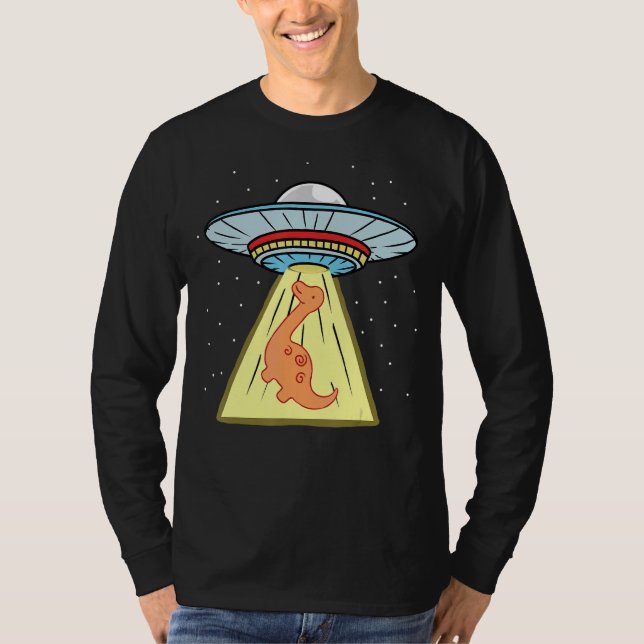 Ufo Abduction Brachiosaurus Dinosaur T-Shirt (Front)