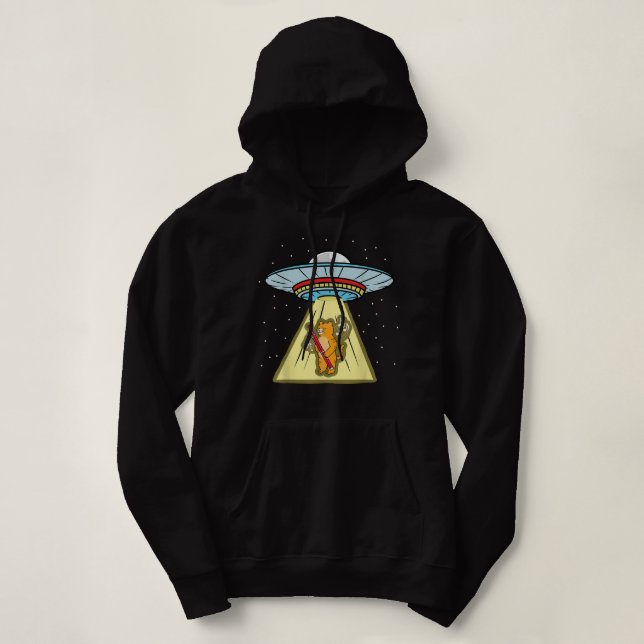 Ufo Abduction Cat Playing Clarinet2 Hoodie (Design Front)