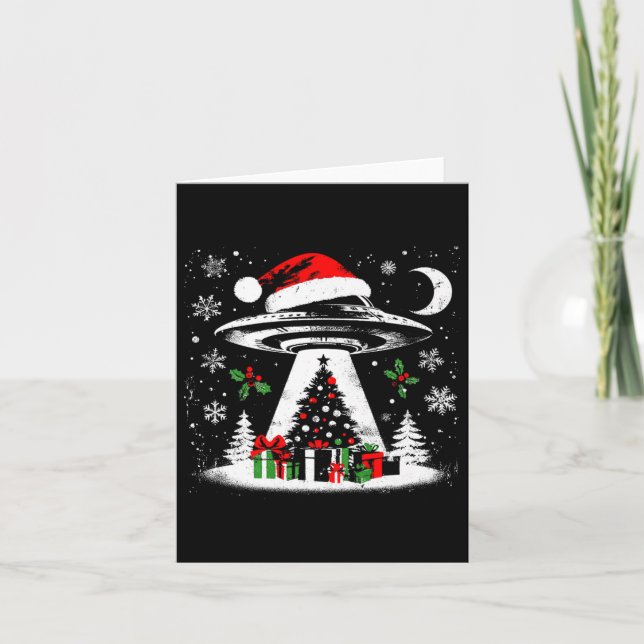 Ufo Abduction Christmas Tree - Funny Alien Xmas Lo Card (Front)