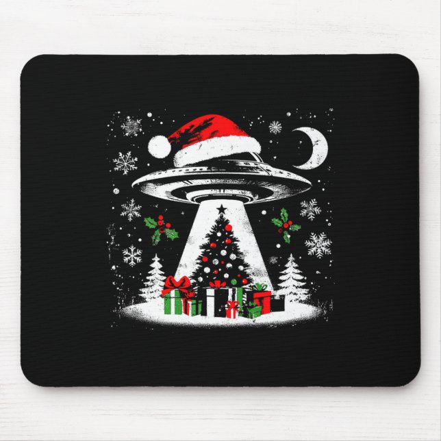 Ufo Abduction Christmas Tree - Funny Alien Xmas Lo Mouse Pad (Front)