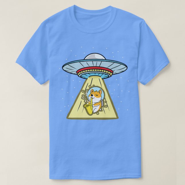 Ufo Abduction Corgi Astronaut Saophone  T-Shirt (Design Front)