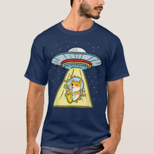 Ufo Abduction Corgi Astronaut Saxophone T-Shirt