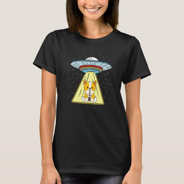Ufo Abduction Corgi Bubble Tea T-Shirt (Front)