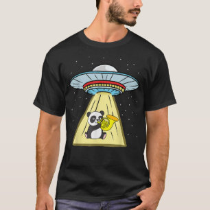 Ufo Abduction Panda Playing French Horn T-Shirt