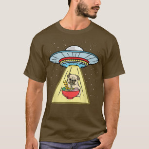 Ufo Abduction Pug Eating Ramen T-Shirt