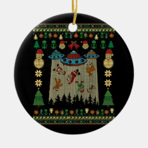 Ufo Alien Abduction Santa Gingerbread Ugly Christm Ceramic Tree Decoration