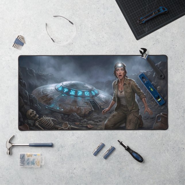 UFO Alien Archeologist Digging Site Paranormal Desk Mat (Workstation)