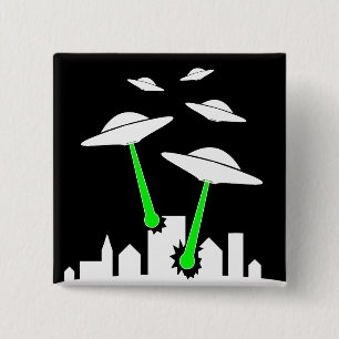 UFO Alien Attack 15 Cm Square Badge