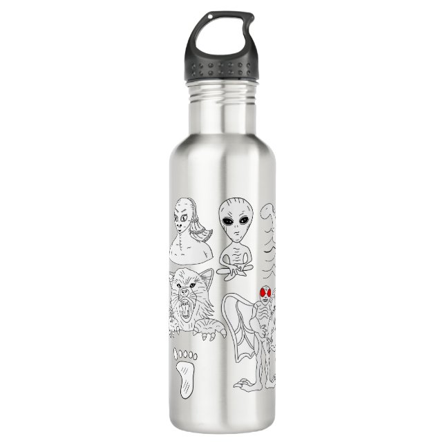 UFO, Alien, Bigfoot, Mothman, Dogman, Cryptids 710 Ml Water Bottle (Front)