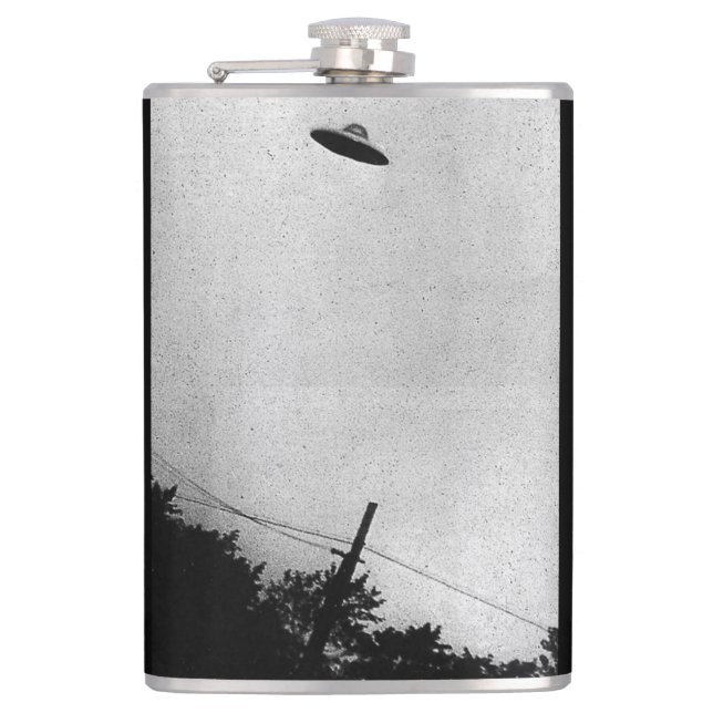 UFO Alien Extraterrestrial Spacecraft Top Secret Hip Flask (Front)