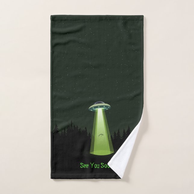 UFO alien fans saucer abduction dark green custom  Hand Towel (Hand Towel)