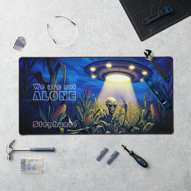 UFO Alien In The Cornfield Paranormal Sci-Fi Desk Mat (Workstation)