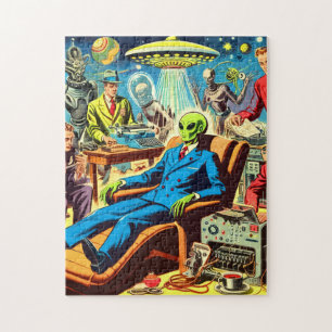 Ufo Alien Sci-fi Retro Comics Jigsaw Puzzle