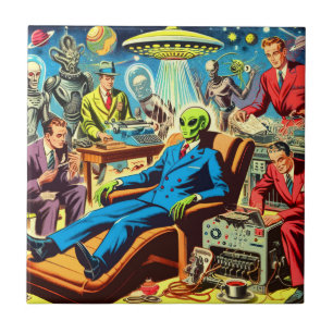 Ufo Alien Sci-fi Retro Comics Tile
