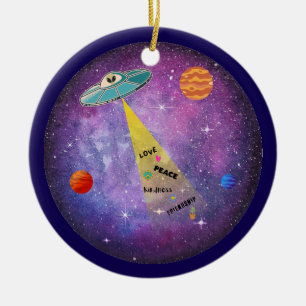 UFO Alien space spaceship star people Ceramic Tree Decoration