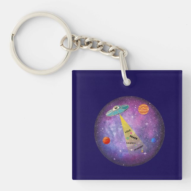 UFO Alien space spaceship star people Key Ring (Front)