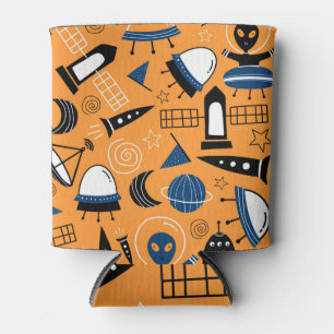 UFO alien, spaceships, kids pattern Can Cooler