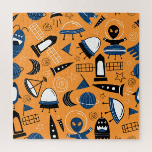 UFO alien, spaceships, kids pattern Jigsaw Puzzle