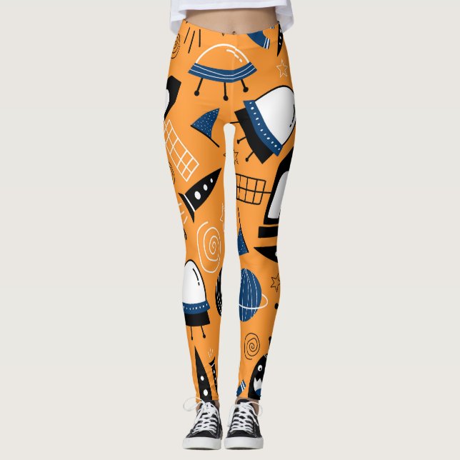 UFO alien, spaceships, kids pattern Leggings (Front)