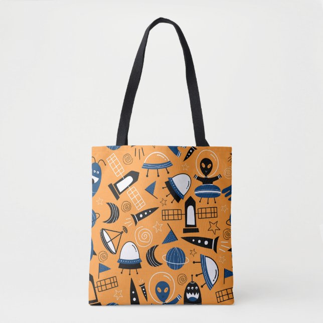 UFO alien, spaceships, kids pattern Tote Bag (Front)