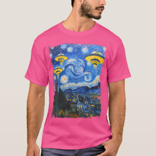 Ufo Alien Starry Night Van Gogh Men Women Kids Boy T-Shirt
