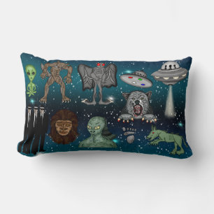 UFO Aliens Chupacabra Bigfoot Cryptids Lumbar Cushion